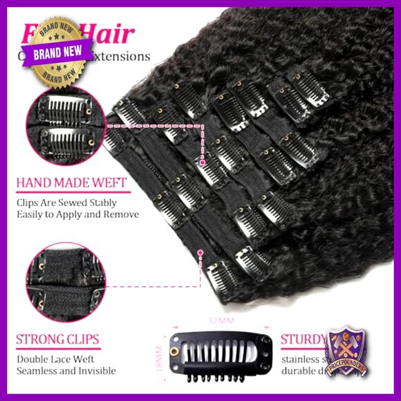 20 Inch Clip In Human Hair Extensions 8Pcs Kinky Straight Brazilian Remy main image 5